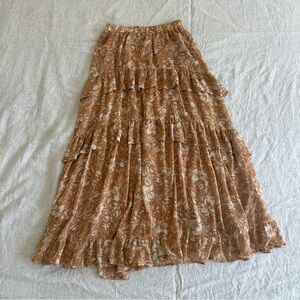 Promesa Tan Floral Ruffled Maxi Skirt Women’s Size Large